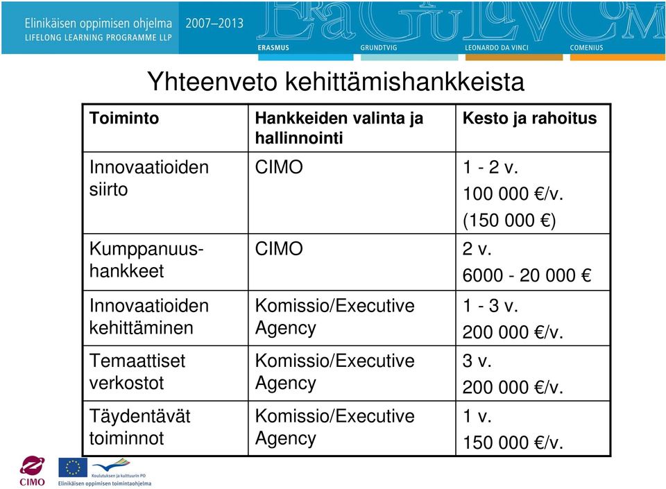 6000-20 000 Innovaatioiden kehittäminen Temaattiset verkostot Täydentävät toiminnot