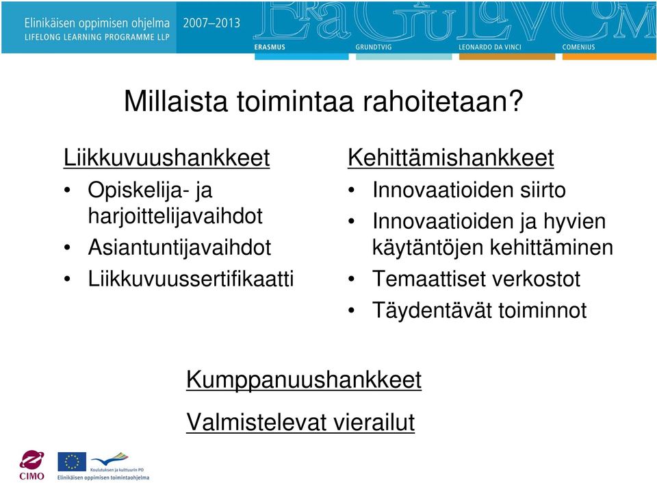 Liikkuvuussertifikaatti Kehittämishankkeet Innovaatioiden siirto