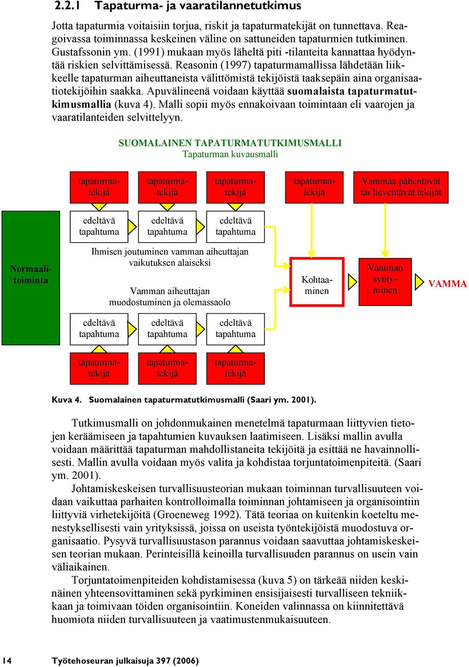 Reasonin (1997) tapaturmamallissa lähdetään liikkeelle tapaturman aiheuttaneista välittömistä tekijöistä taaksepäin aina organisaatiotekijöihin saakka.