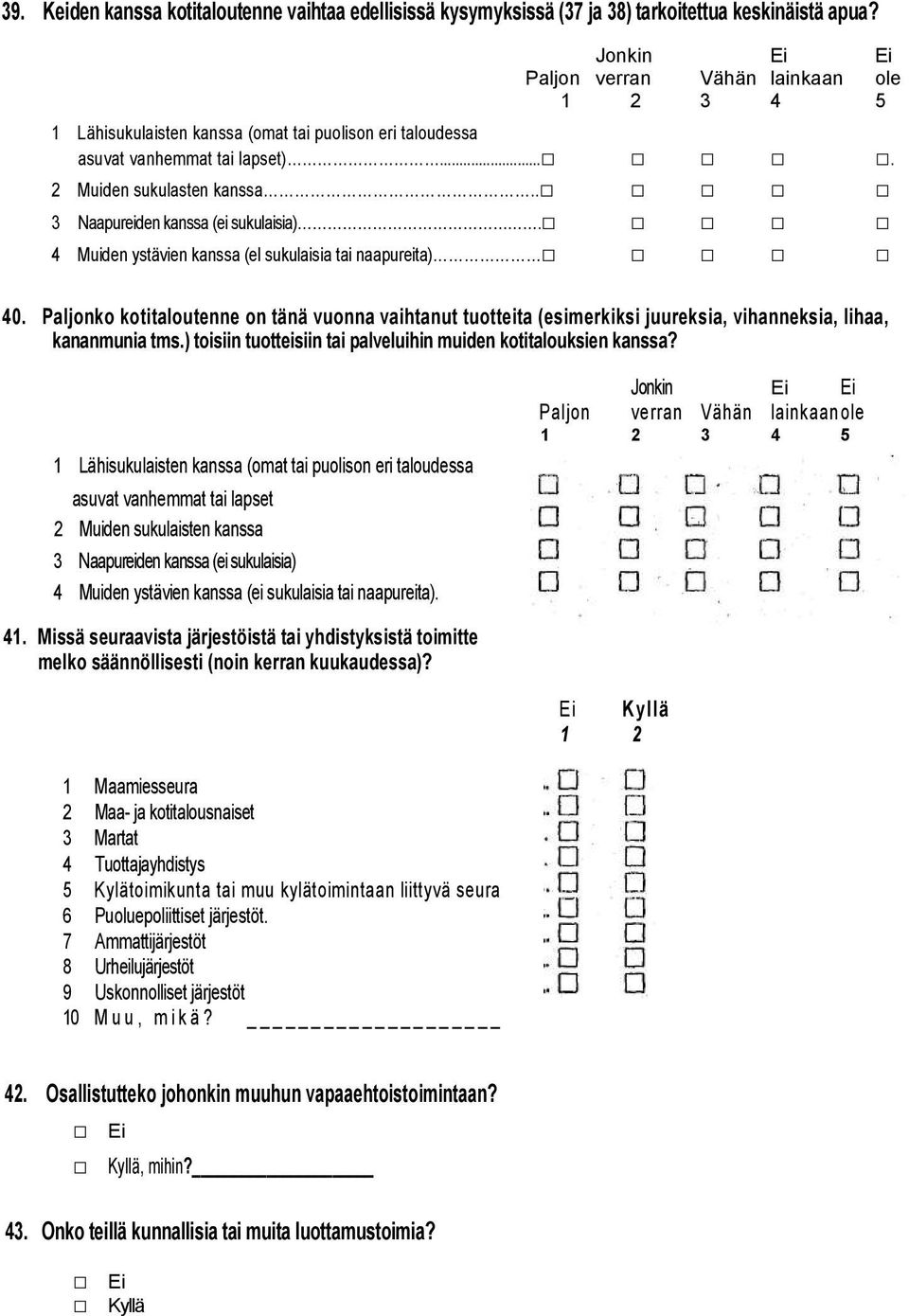 . 3 Naapureiden kanssa (ei sukulaisia). 4 Muiden ystävien kanssa (el sukulaisia tai naapureita) 40.