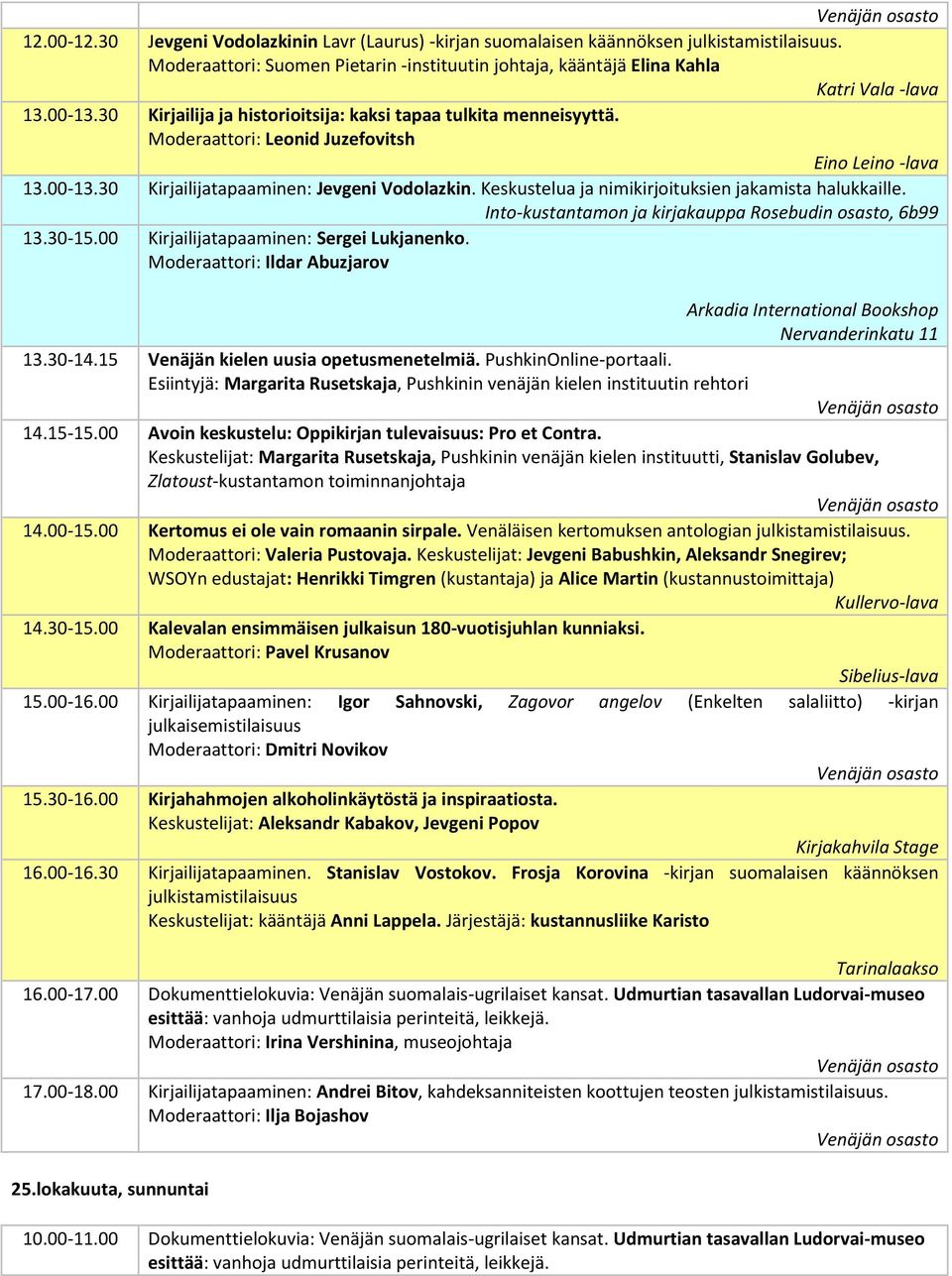 Keskustelua ja nimikirjoituksien jakamista halukkaille. Into-kustantamon ja kirjakauppa Rosebudin osasto, 6b99 13.30-15.00 Kirjailijatapaaminen: Sergei Lukjanenko.