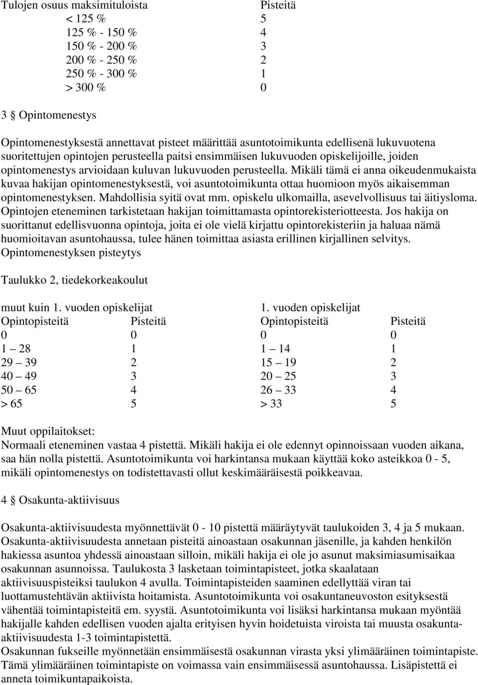 Mikäli tämä ei anna oikeudenmukaista kuvaa hakijan opintomenestyksestä, voi asuntotoimikunta ottaa huomioon myös aikaisemman opintomenestyksen. Mahdollisia syitä ovat mm.