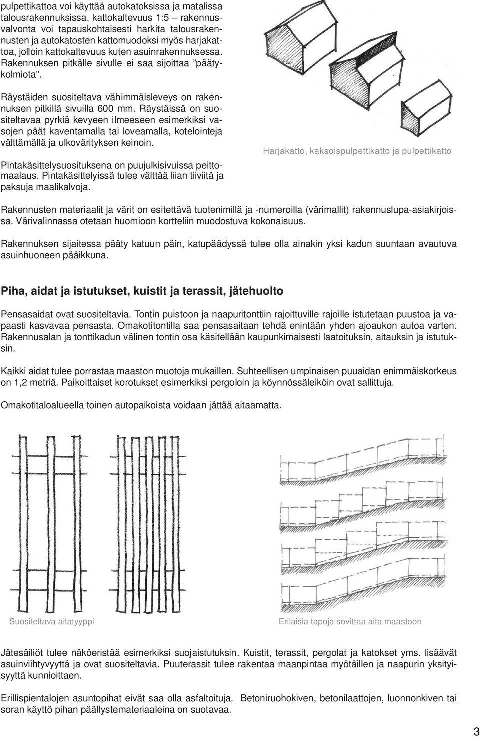 Räystäiden suositeltava vähimmäisleveys on rakennuksen pitkillä sivuilla 600 mm.