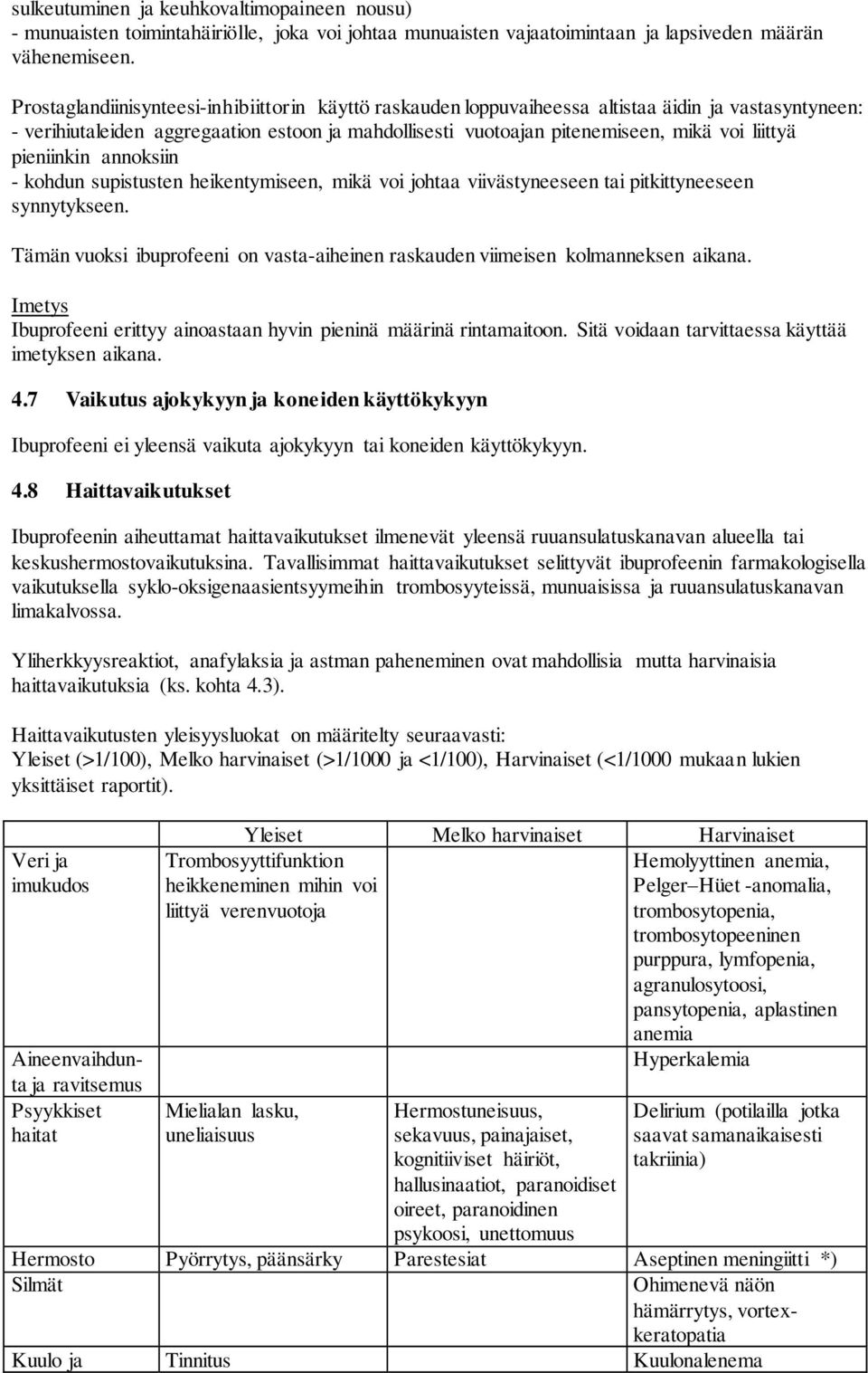 pieniinkin annoksiin - kohdun supistusten heikentymiseen, mikä voi johtaa viivästyneeseen tai pitkittyneeseen synnytykseen.