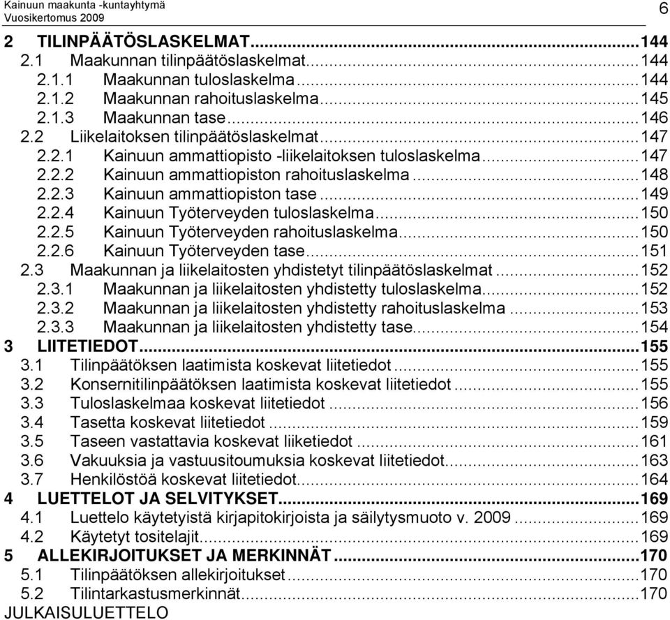 2.4 Kainuun Työterveyden tuloslaskelma...150 2.2.5 Kainuun Työterveyden rahoituslaskelma...150 2.2.6 Kainuun Työterveyden tase...151 2.3 Maakunnan ja liikelaitosten yhdistetyt tilinpäätöslaskelmat.