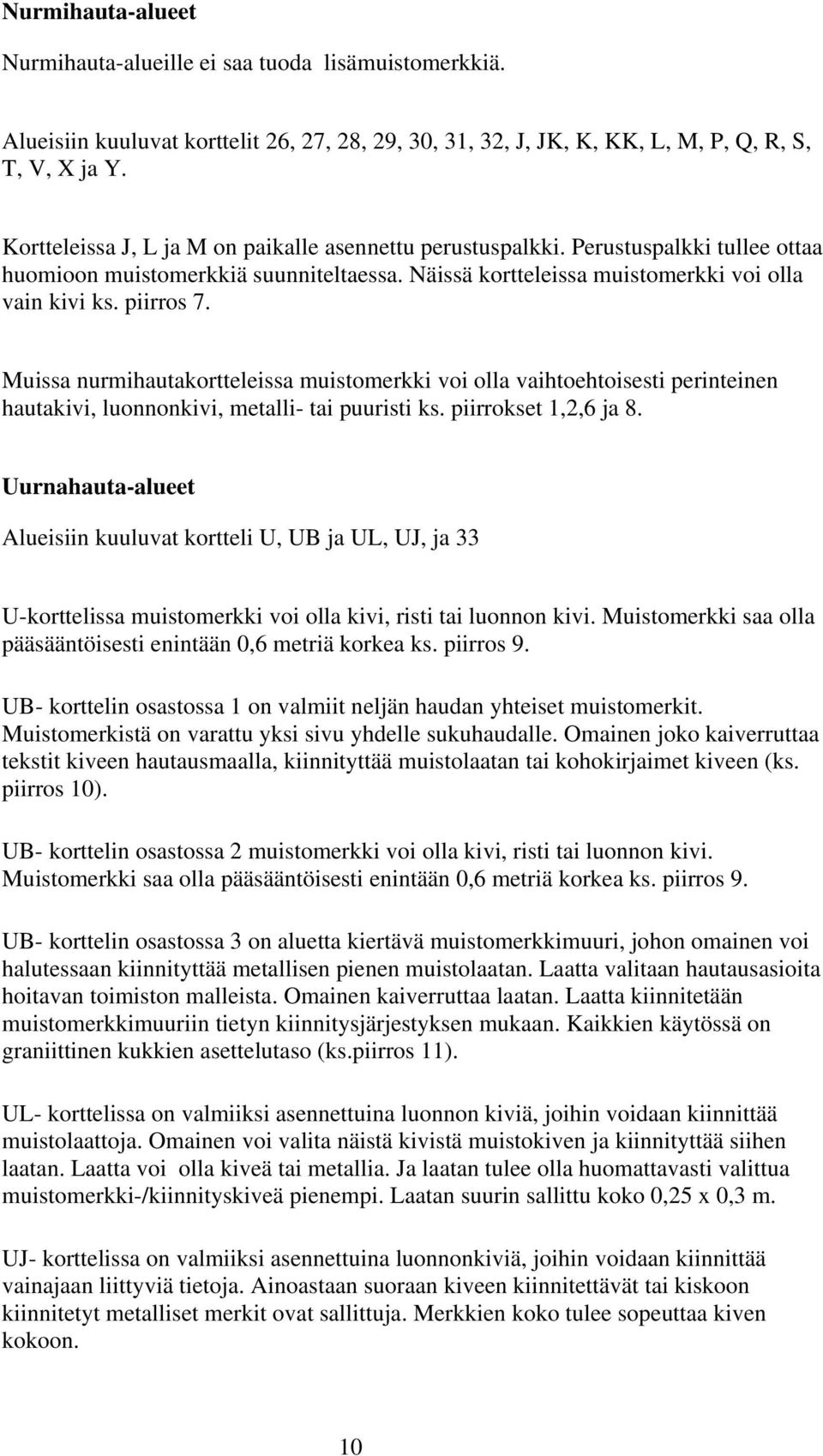 Muissa nurmihautakortteleissa muistomerkki voi olla vaihtoehtoisesti perinteinen hautakivi, luonnonkivi, metalli- tai puuristi ks. piirrokset 1,2,6 ja 8.