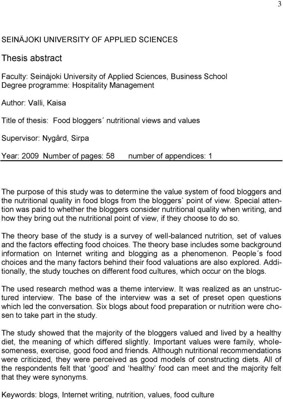 bloggers and the nutritional quality in food blogs from the bloggers` point of view.