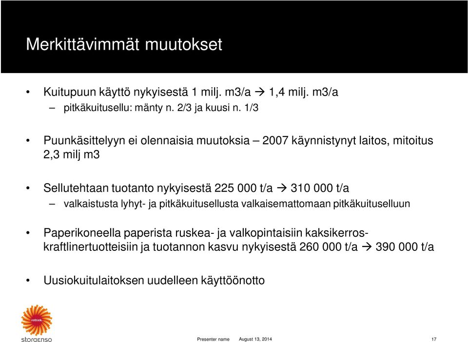 000 t/a valkaistusta lyhyt- ja pitkäkuitusellusta valkaisemattomaan pitkäkuituselluun Paperikoneella paperista ruskea- ja valkopintaisiin