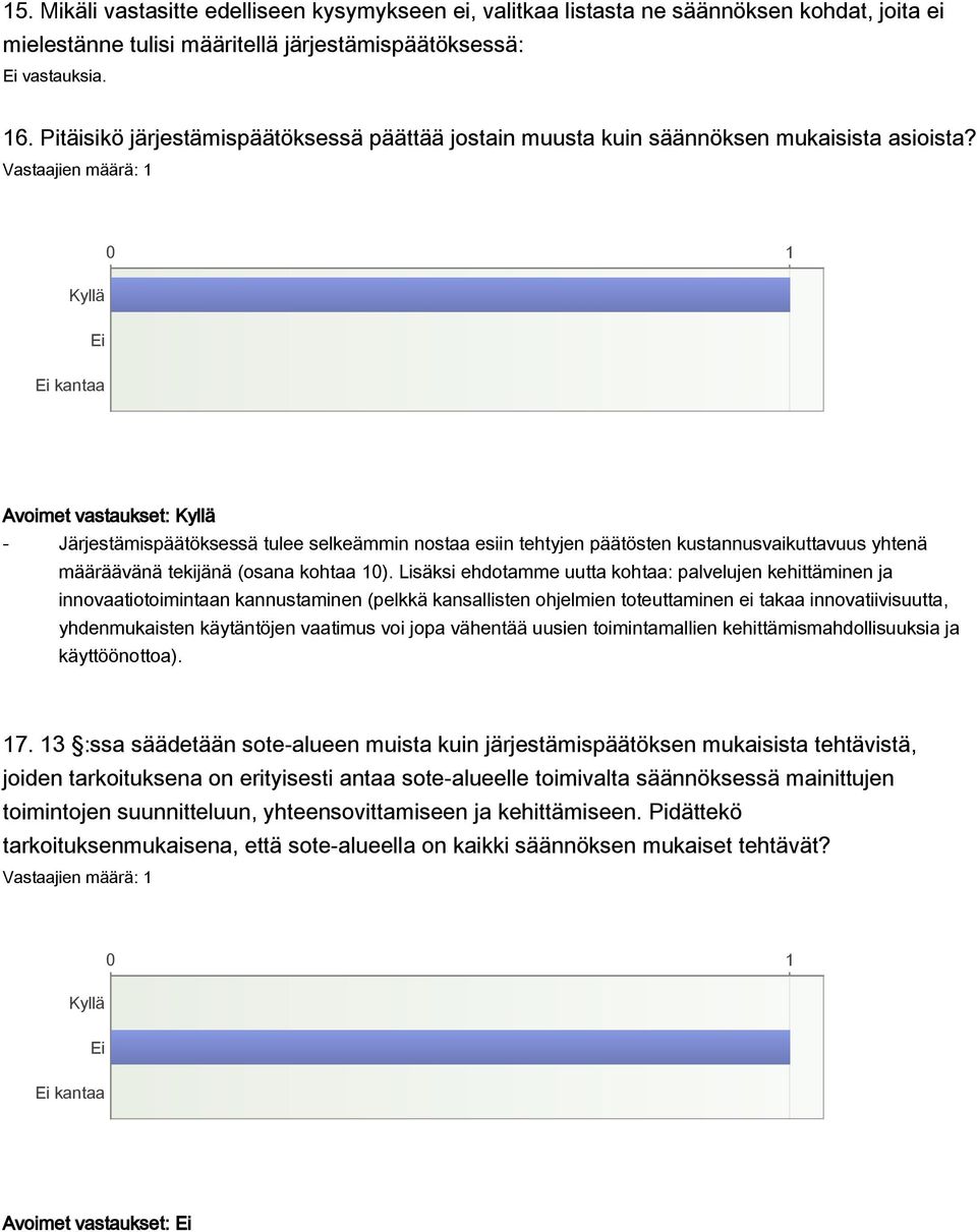 kantaa Avoimet vastaukset: - Järjestämispäätöksessä tulee selkeämmin nostaa esiin tehtyjen päätösten kustannusvaikuttavuus yhtenä määräävänä tekijänä (osana kohtaa 10).