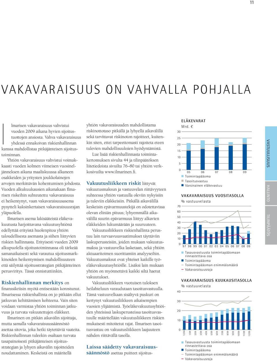 Yhtiön vakavaraisuus vahvistui voimakkaasti vuoden kolmen viimeisen vuosineljänneksen aikana maaliskuussa alkaneen osakkeiden ja yritysten joukkolainojen arvojen merkittävän kohentumisen johdosta.