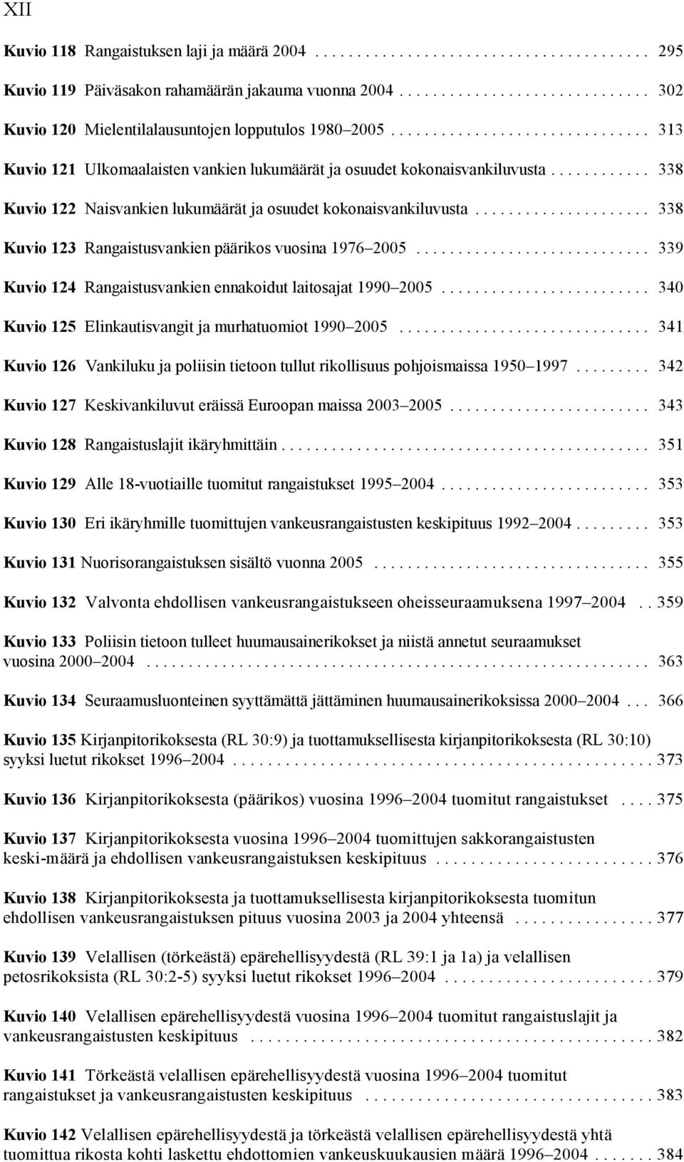 .. 338 Kuvio 123 Rangaistusvankien päärikos vuosina 1976 2005... 339 Kuvio 124 Rangaistusvankien ennakoidut laitosajat 1990 2005... 340 Kuvio 125 Elinkautisvangit ja murhatuomiot 1990 2005.