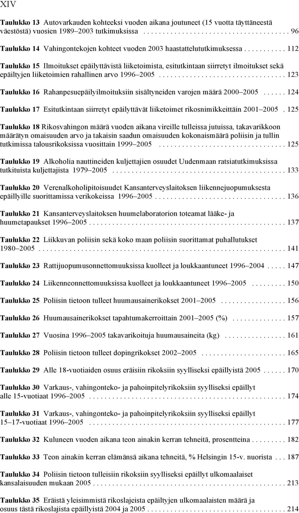 ..112 Taulukko 15 Ilmoitukset epäilyttävistä liiketoimista, esitutkintaan siirretyt ilmoitukset sekä epäiltyjen liiketoimien rahallinen arvo 1996 2005.