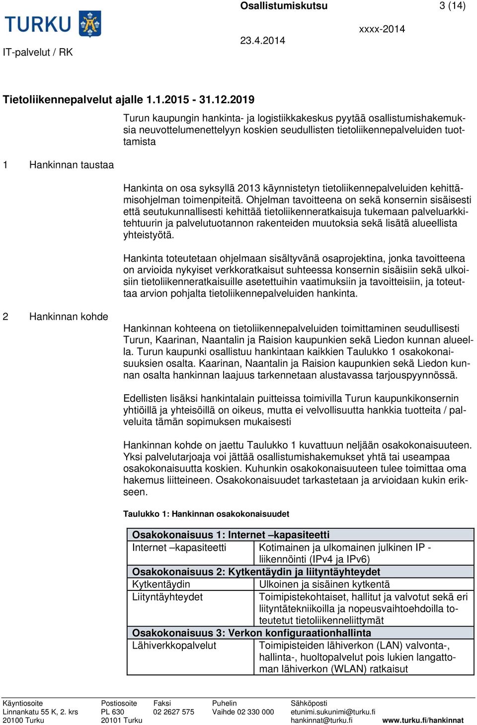 syksyllä 2013 käynnistetyn tietoliikennepalveluiden kehittämisohjelman toimenpiteitä.