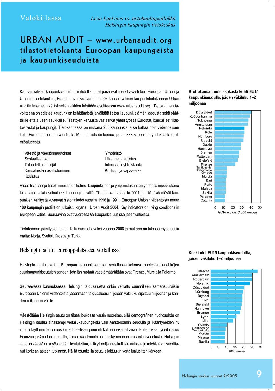 avasivat vuonna 2 kansainvälisen kaupunkitietokannan Urban Auditin internetin välityksellä kaikkien käyttöön osoitteessa www.urbanaudit.org.