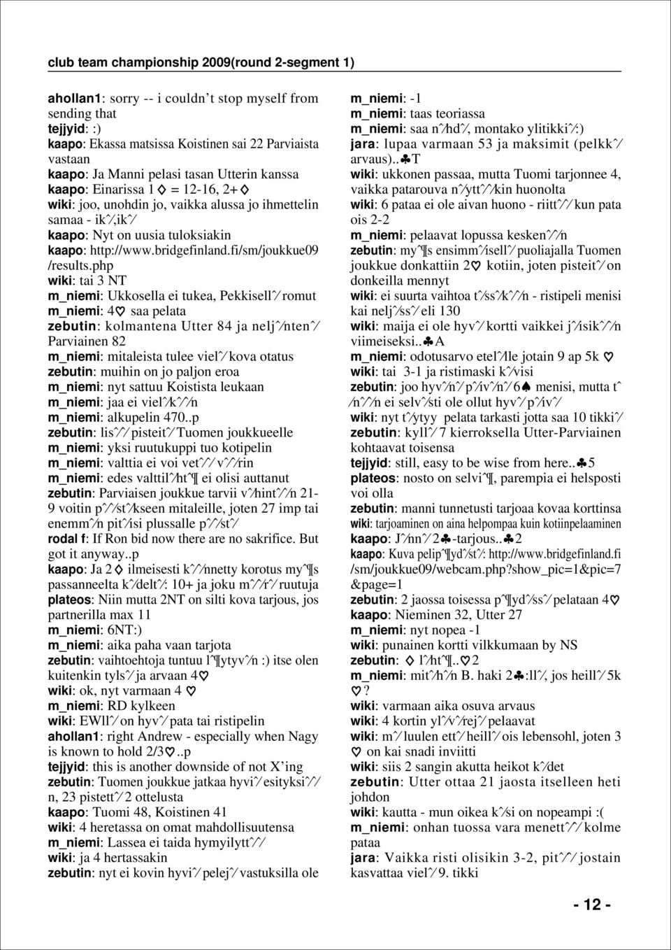 php wiki: tai T m_niemi: Ukkosella ei tukea, Pekkisellˆ romut m_niemi: saa pelata zebutin: kolmantena Utter 8 ja neljˆ ntenˆ Parviainen 82 m_niemi: mitaleista tulee vielˆ kova otatus zebutin: muihin