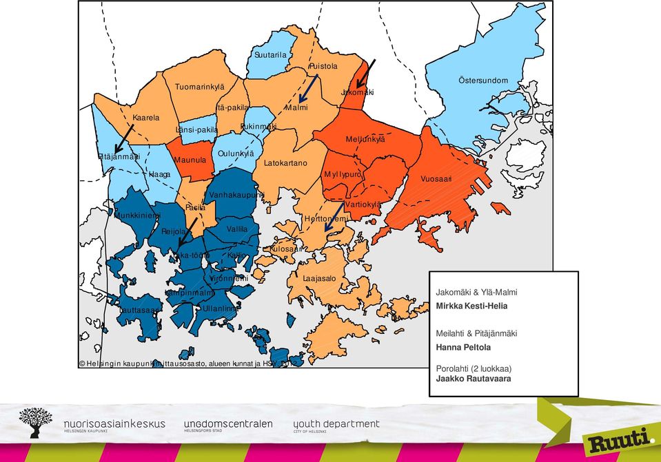 Kampinmalmi Lauttasaari Ullanlinna Helsingin kaupunkim ittausosasto, alueen kunnat ja HSY, 2012 Laajasalo Työttömät ja ulkopuoliset Jakomäki &