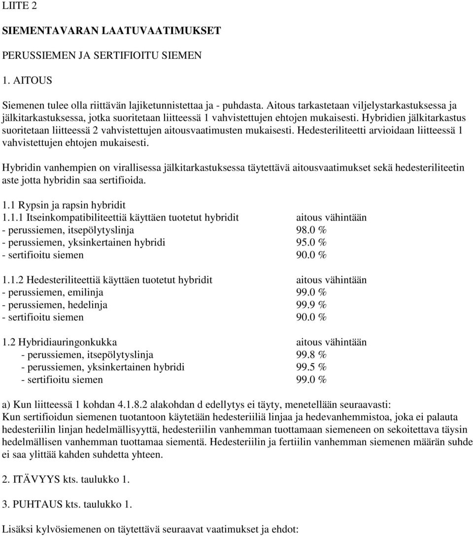 Hybridien jälkitarkastus suoritetaan liitteessä 2 vahvistettujen aitousvaatimusten mukaisesti. Hedesteriliteetti arvioidaan liitteessä 1 vahvistettujen ehtojen mukaisesti.