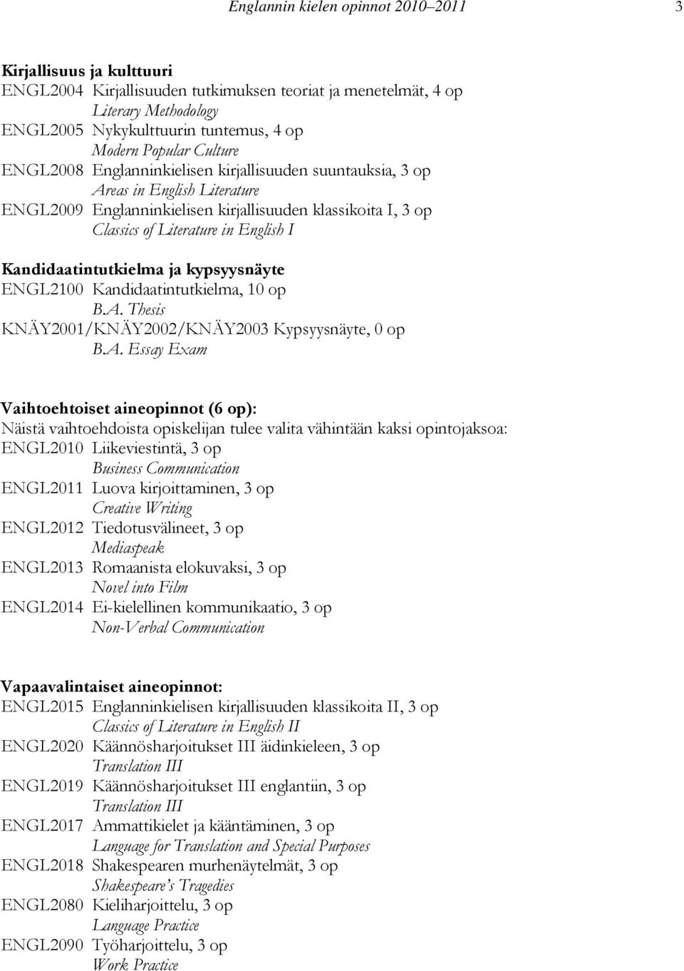 I Kandidaatintutkielma ja kypsyysnäyte ENGL2100 Kandidaatintutkielma, 10 op B.A.