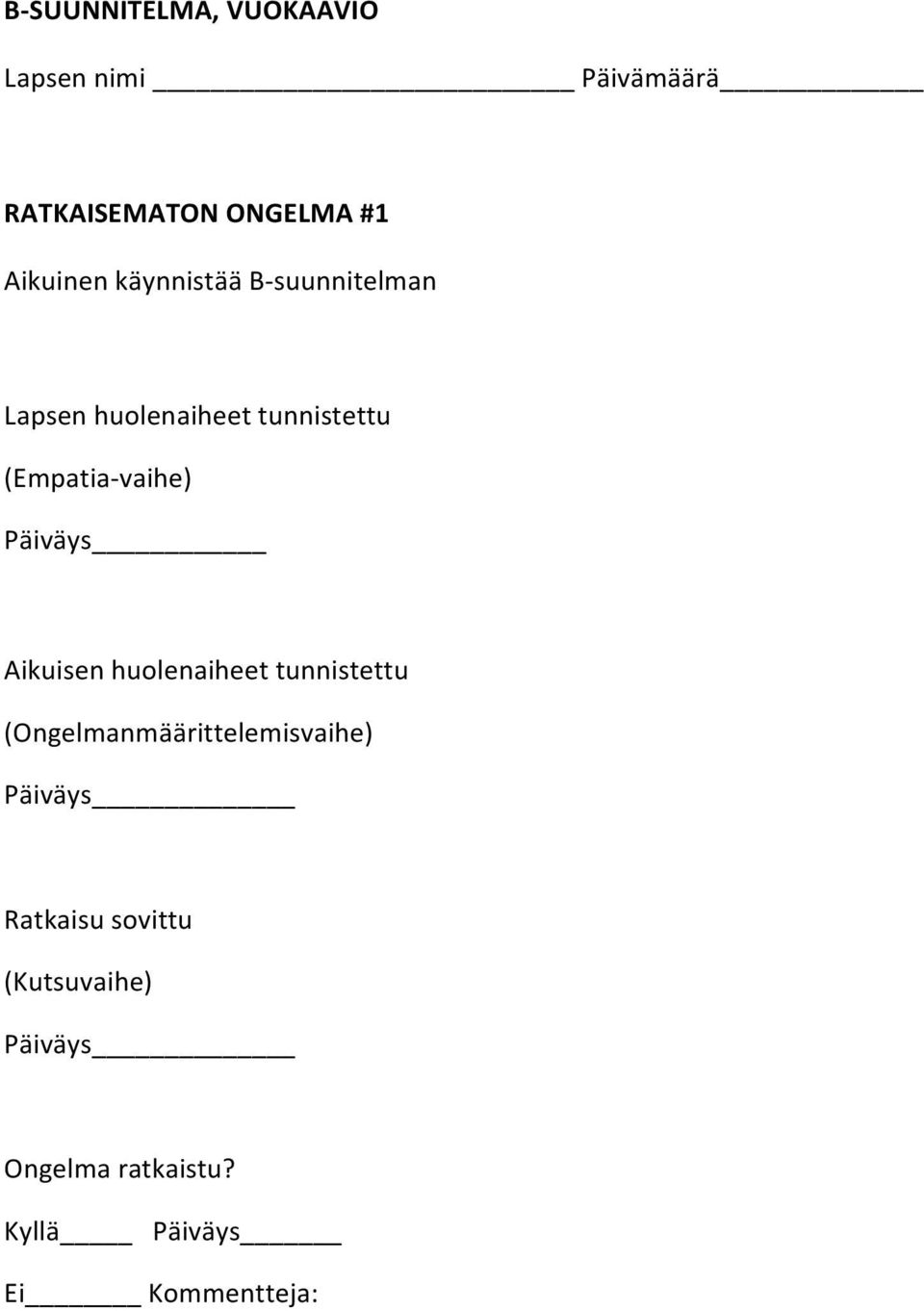 (Empatiavaihe) Päiväys Aikuisen huolenaiheet tunnistettu