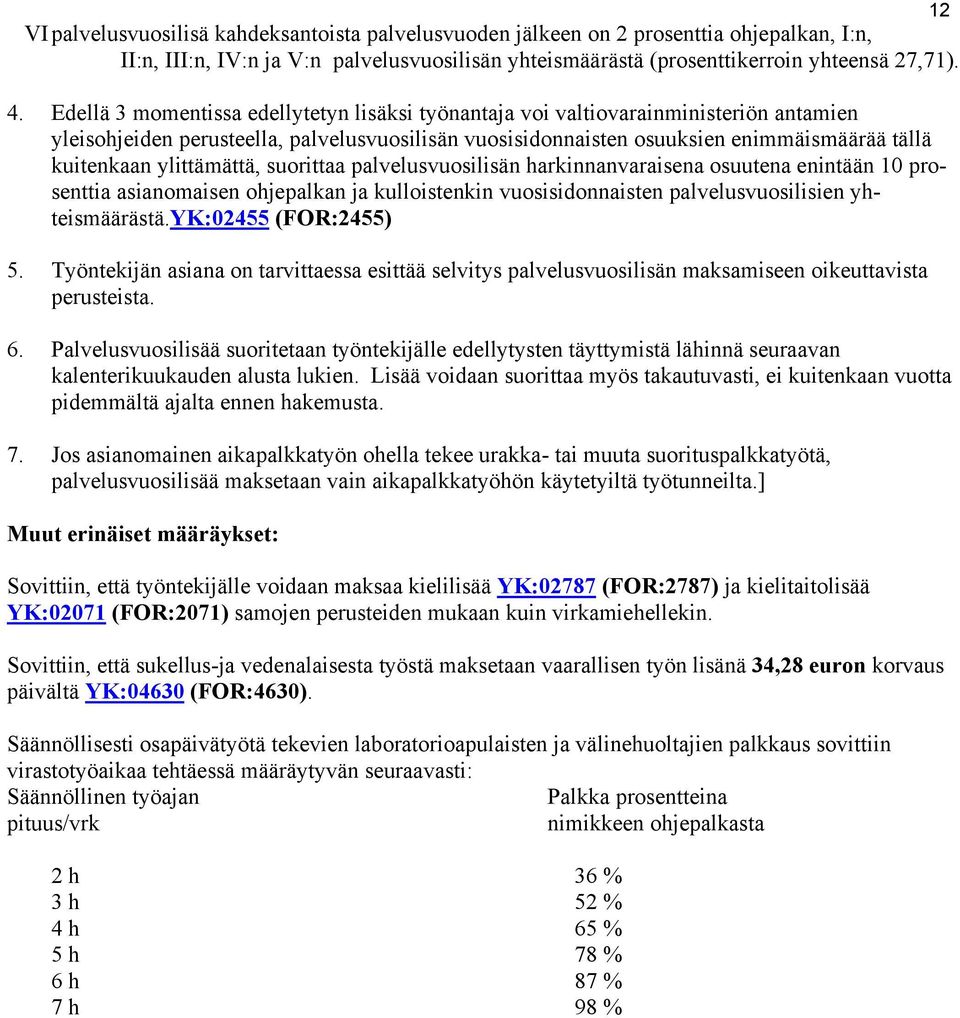 ylittämättä, suorittaa palvelusvuosilisän harkinnanvaraisena osuutena enintään 10 prosenttia asianomaisen ohjepalkan ja kulloistenkin vuosisidonnaisten palvelusvuosilisien yhteismäärästä.