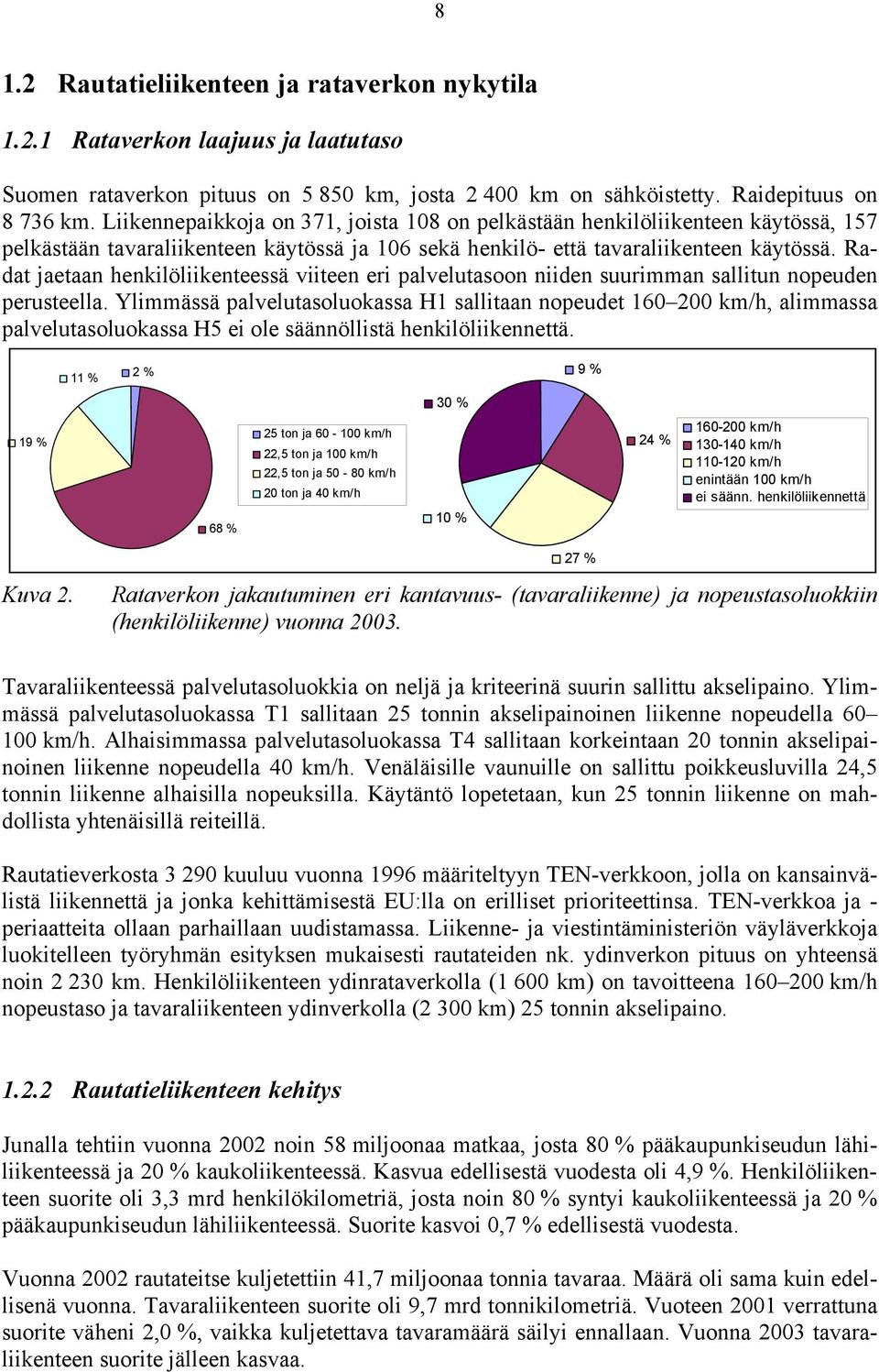 Radat jaetaan henkilöliikenteessä viiteen eri palvelutasoon niiden suurimman sallitun nopeuden perusteella.