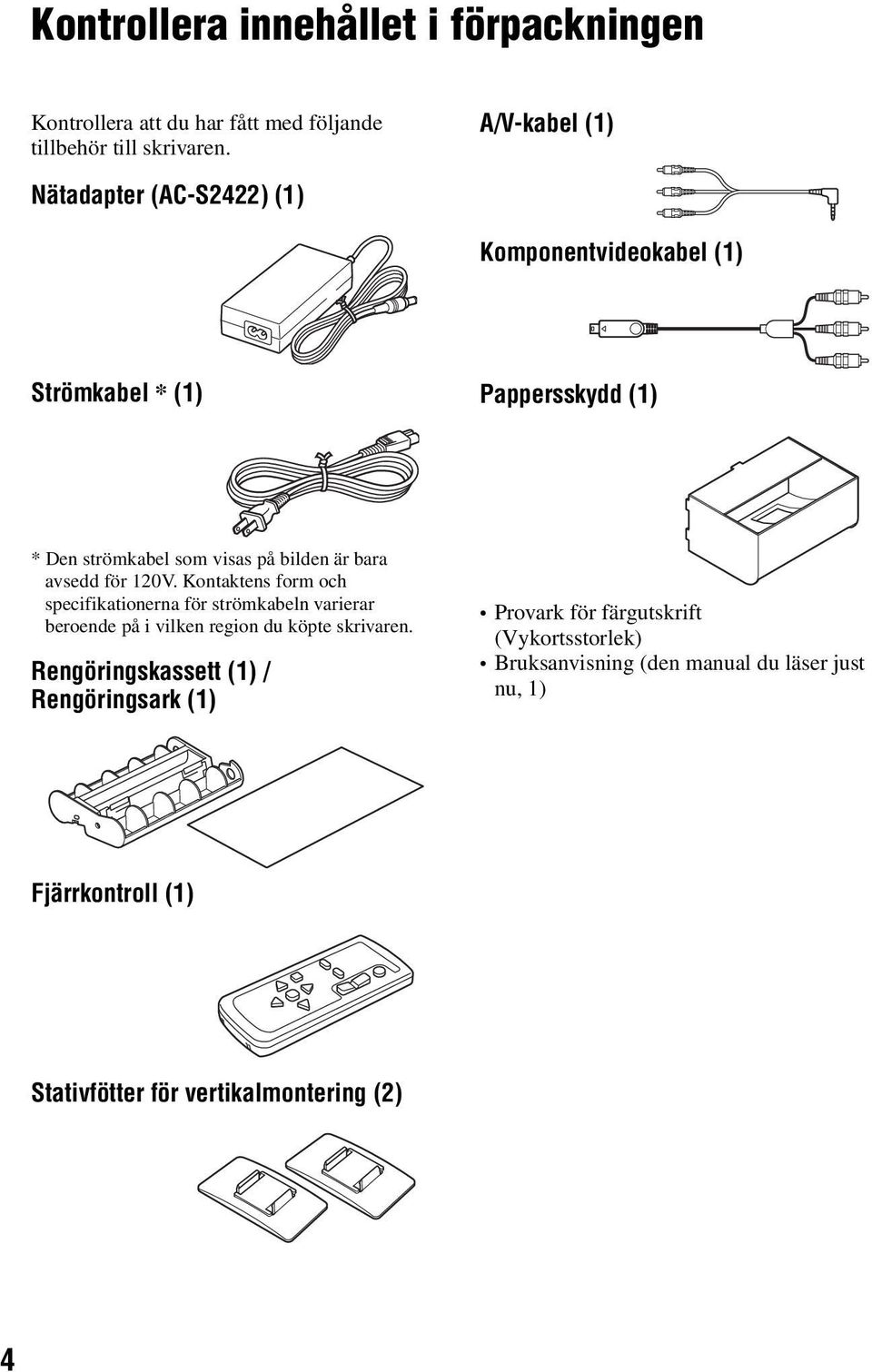 bara avsedd för 120V. Kontaktens form och specifikationerna för strömkabeln varierar beroende på i vilken region du köpte skrivaren.