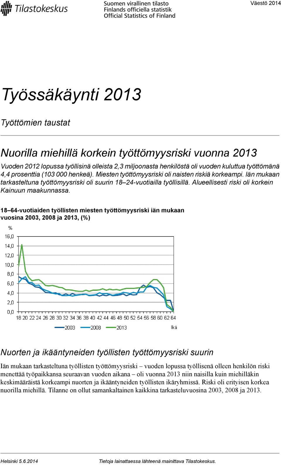 Alueellisesti riski oli korkein Kainuun maakunnassa.