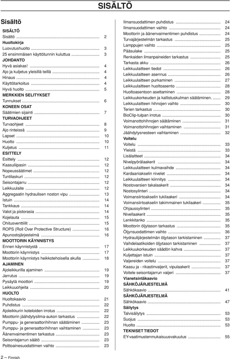 .. 11 ESITTELY Esittely... 12 Kaasuliipasin... 12 Nopeussäätimet... 12 Tuntilaskuri... 12 Seisontajarru... 12 Leikkuulaite... 12 Aggregaatin hydraulisen noston vipu... 13 Istuin... 14 Tankkaus.