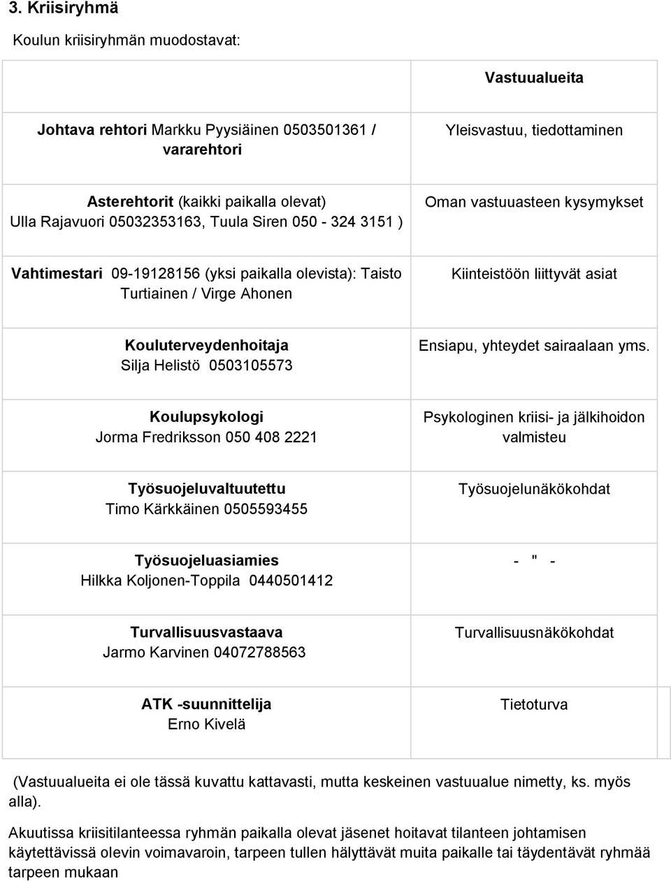 Kouluterveydenhoitaja Silja Helistö 0503105573 Ensiapu, yhteydet sairaalaan yms.