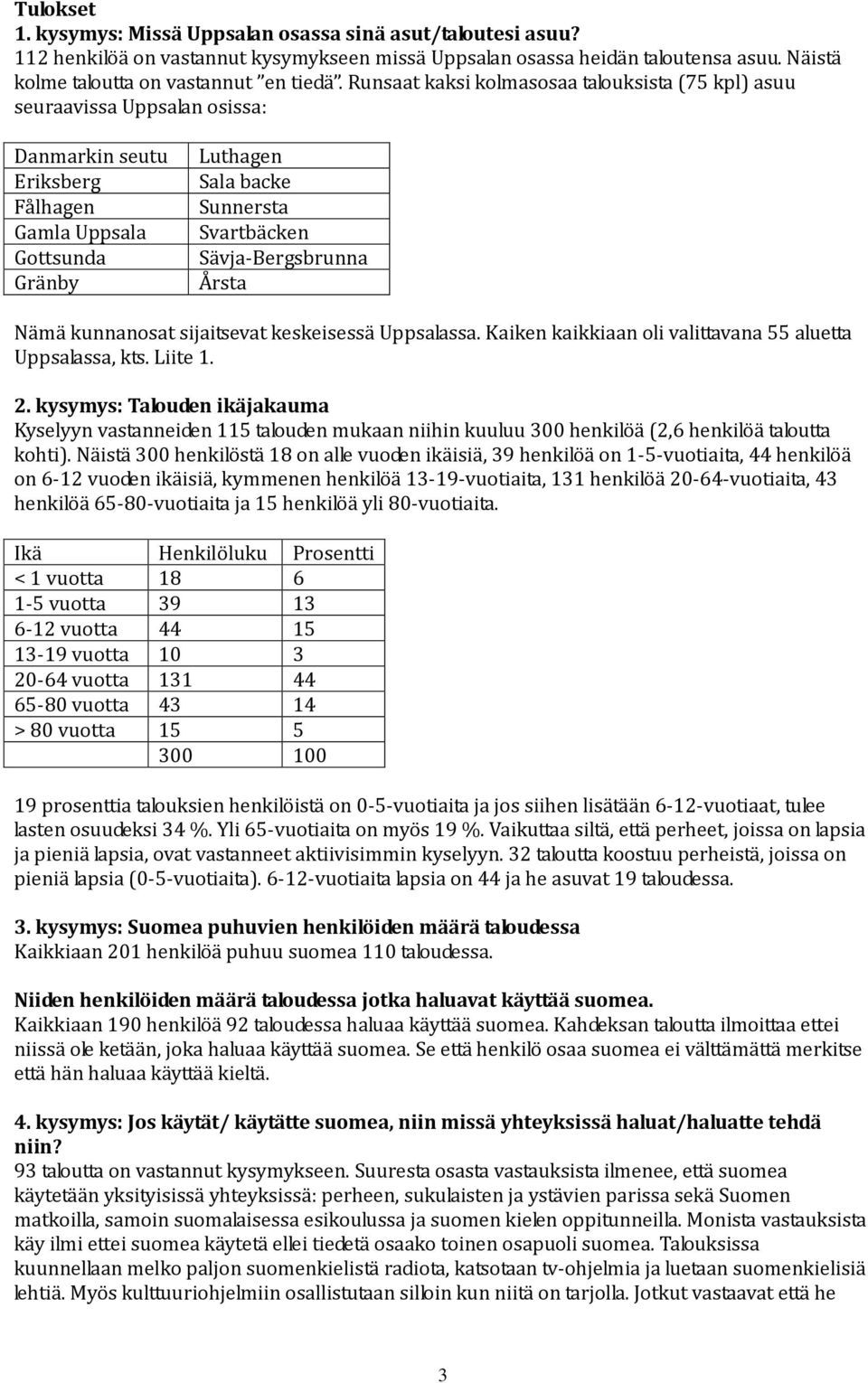 Sävja-Bergsbrunna Årsta Nämä kunnanosat sijaitsevat keskeisessä Uppsalassa. Kaiken kaikkiaan oli valittavana 55 aluetta Uppsalassa, kts. Liite 1. 2.