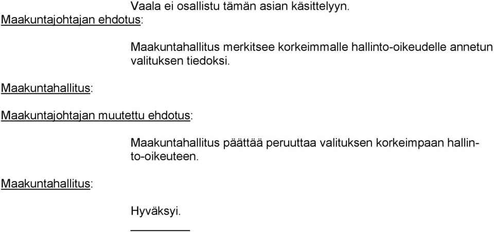 Maakuntahallitus: Maakuntahallitus merkitsee korkeimmalle hallinto-oikeudelle