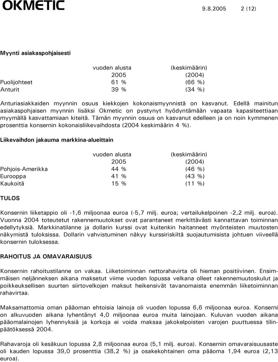 Tämän myynnin osuus on kasvanut edelleen ja on noin kymmenen prosenttia konsernin kokonaisliikevaihdosta (2004 keskimäärin 4 %).