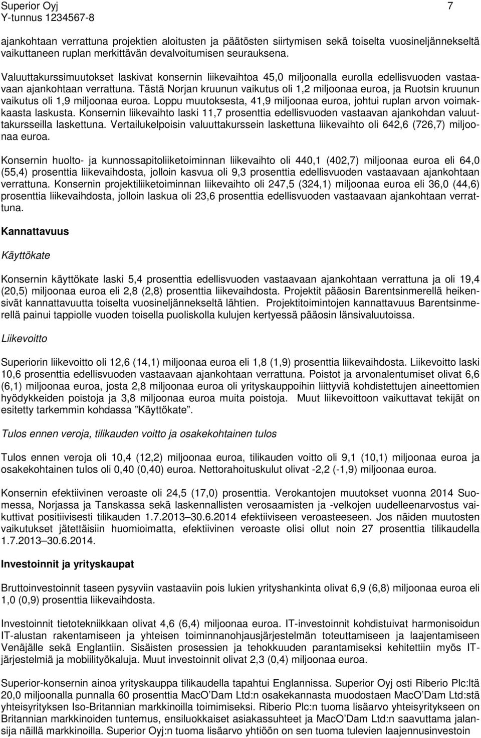 Tästä Norjan kruunun vaikutus oli 1,2 miljoonaa euroa, ja Ruotsin kruunun vaikutus oli 1,9 miljoonaa euroa. Loppu muutoksesta, 41,9 miljoonaa euroa, johtui ruplan arvon voimakkaasta laskusta.