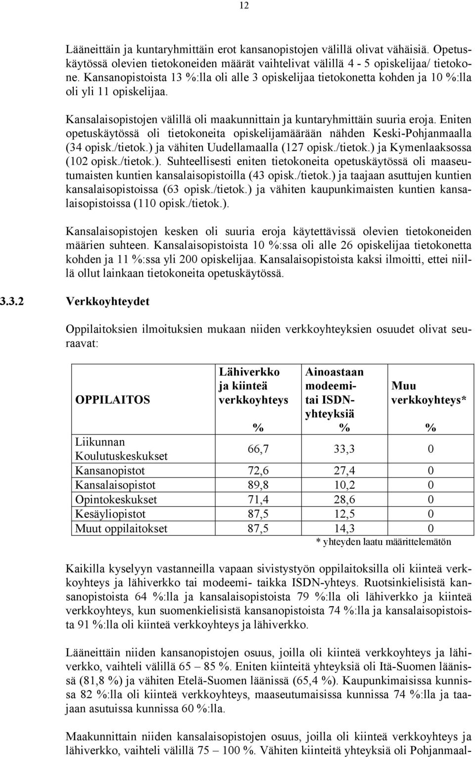 Eniten opetuskäytössä oli tietokoneita opiskelijamäärään nähden Keski-Pohjanmaalla (34 opisk./tietok.) 