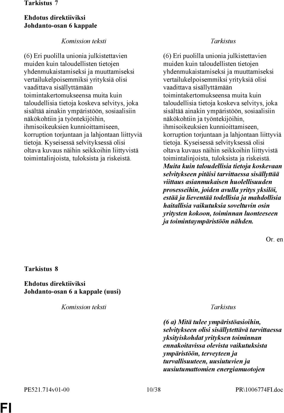 kunnioittamiseen, korruption torjuntaan ja lahjontaan liittyviä tietoja. Kyseisessä selvityksessä olisi oltava kuvaus näihin seikkoihin liittyvistä toimintalinjoista, tuloksista ja riskeistä.