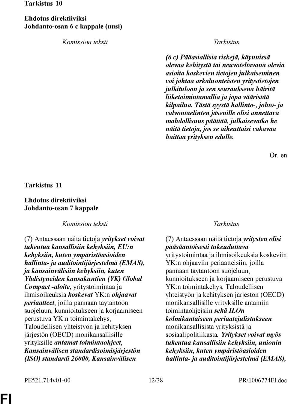 Tästä syystä hallinto-, johto- ja valvontaelinten jäsenille olisi annettava mahdollisuus päättää, julkaisevatko he näitä tietoja, jos se aiheuttaisi vakavaa haittaa yrityksen edulle.