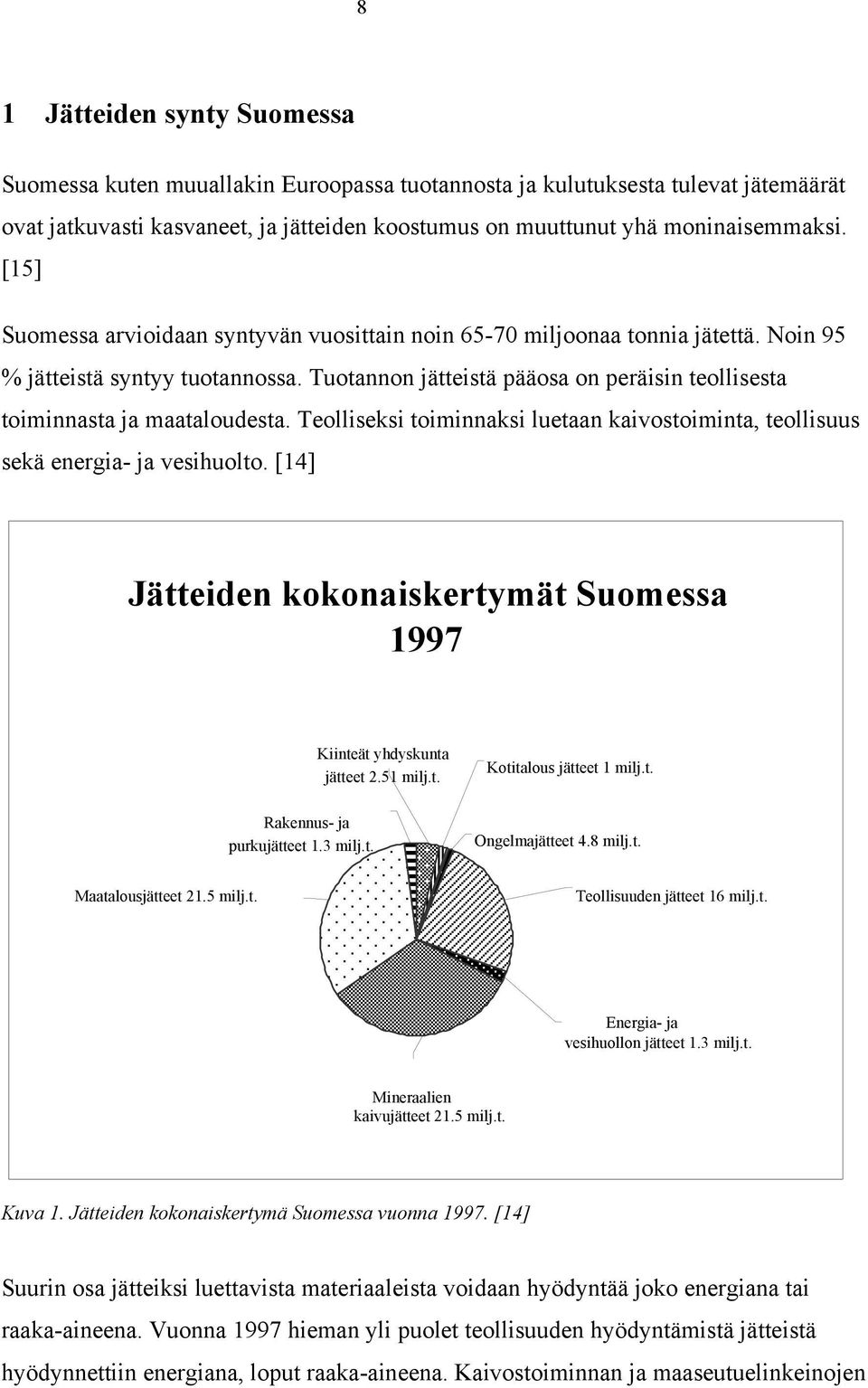 Tuotannon jätteistä pääosa on peräisin teollisesta toiminnasta ja maataloudesta. Teolliseksi toiminnaksi luetaan kaivostoiminta, teollisuus sekä energia- ja vesihuolto.