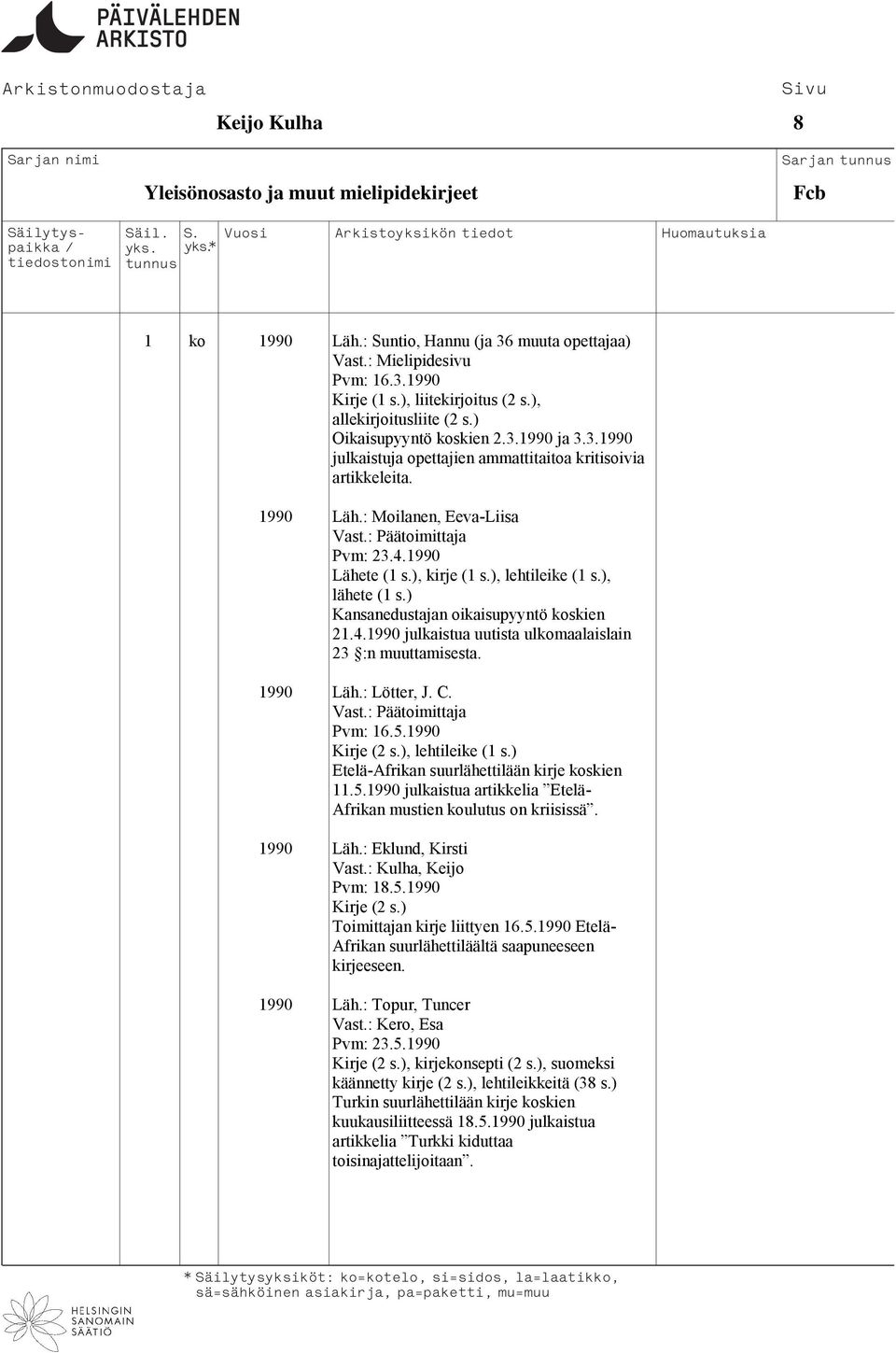 ) Kansanedustajan oikaisupyyntö koskien 21.4.1990 julkaistua uutista ulkomaalaislain 23 :n muuttamisesta. 1990 Läh.: Lötter, J. C. Pvm: 16.5.1990 Kirje (2 s.), lehtileike (1 s.