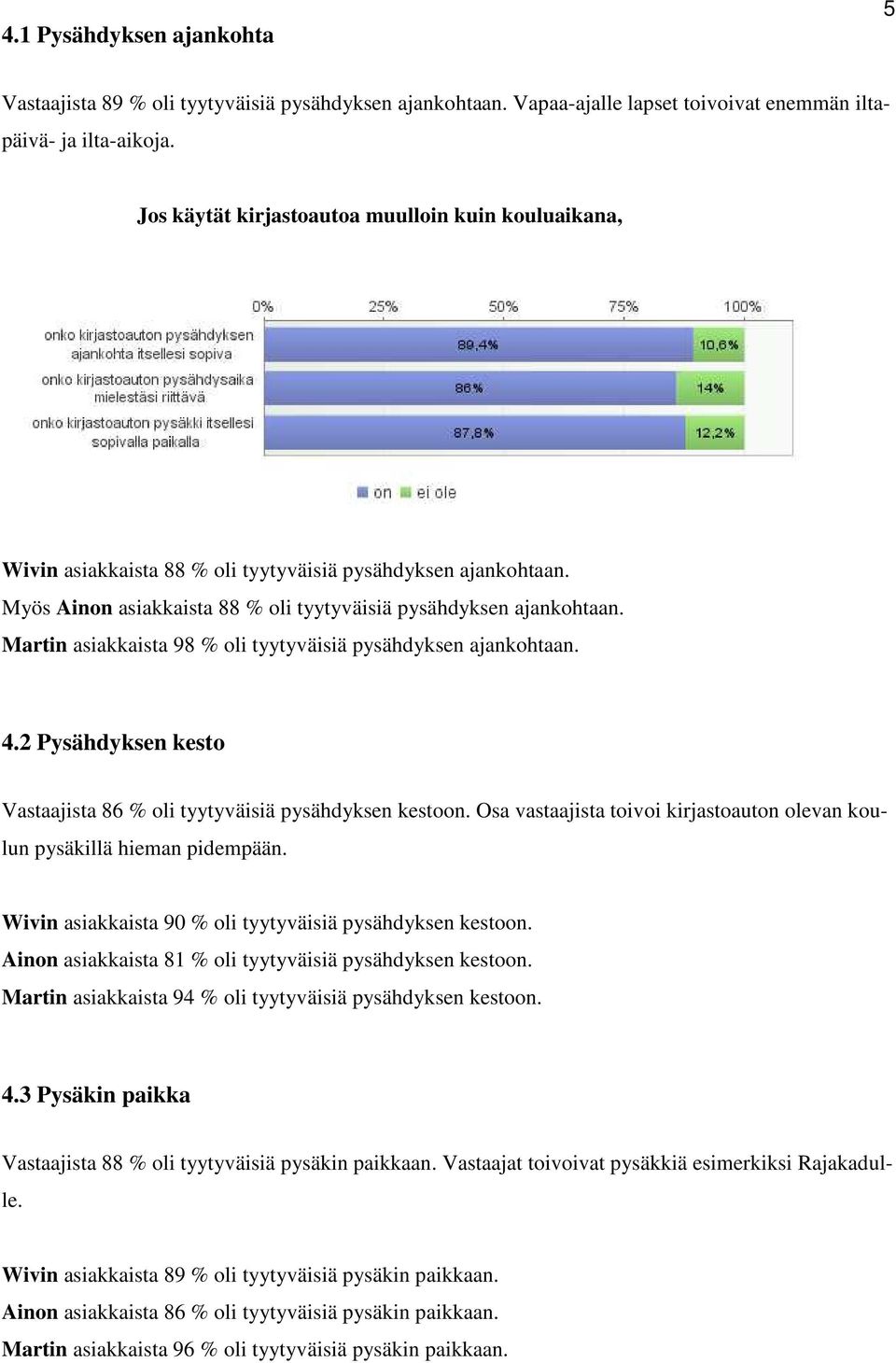 Martin asiakkaista 98 % oli tyytyväisiä pysähdyksen ajankohtaan. 4.2 Pysähdyksen kesto Vastaajista 86 % oli tyytyväisiä pysähdyksen kestoon.