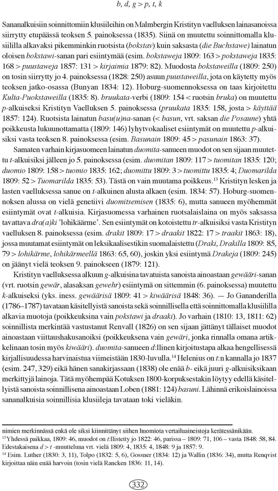 bokstaweja 1809: 163 > pokstaweja 1835: 168 > puustaweja 1857: 131 > kirjaimia 1879: 82). Muodosta bokstaweilla (1809: 250) on tosin siirrytty jo 4.