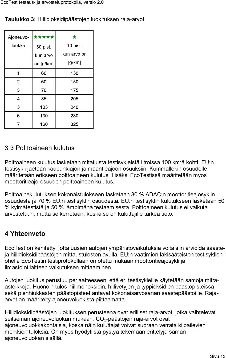 Kummallekin osuudelle määritetään erikseen polttoaineen kulutus. Lisäksi EcoTestissä määritetään myös moottoritieajo-osuuden polttoaineen kulutus.