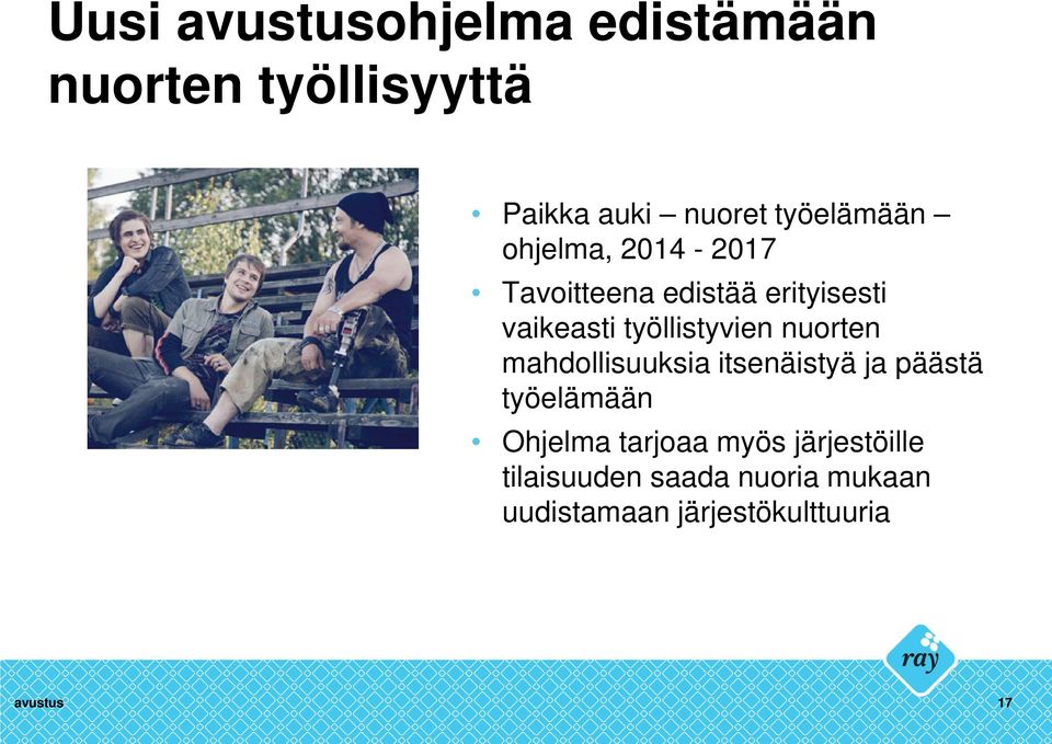 työllistyvien nuorten mahdollisuuksia itsenäistyä ja päästä työelämään Ohjelma