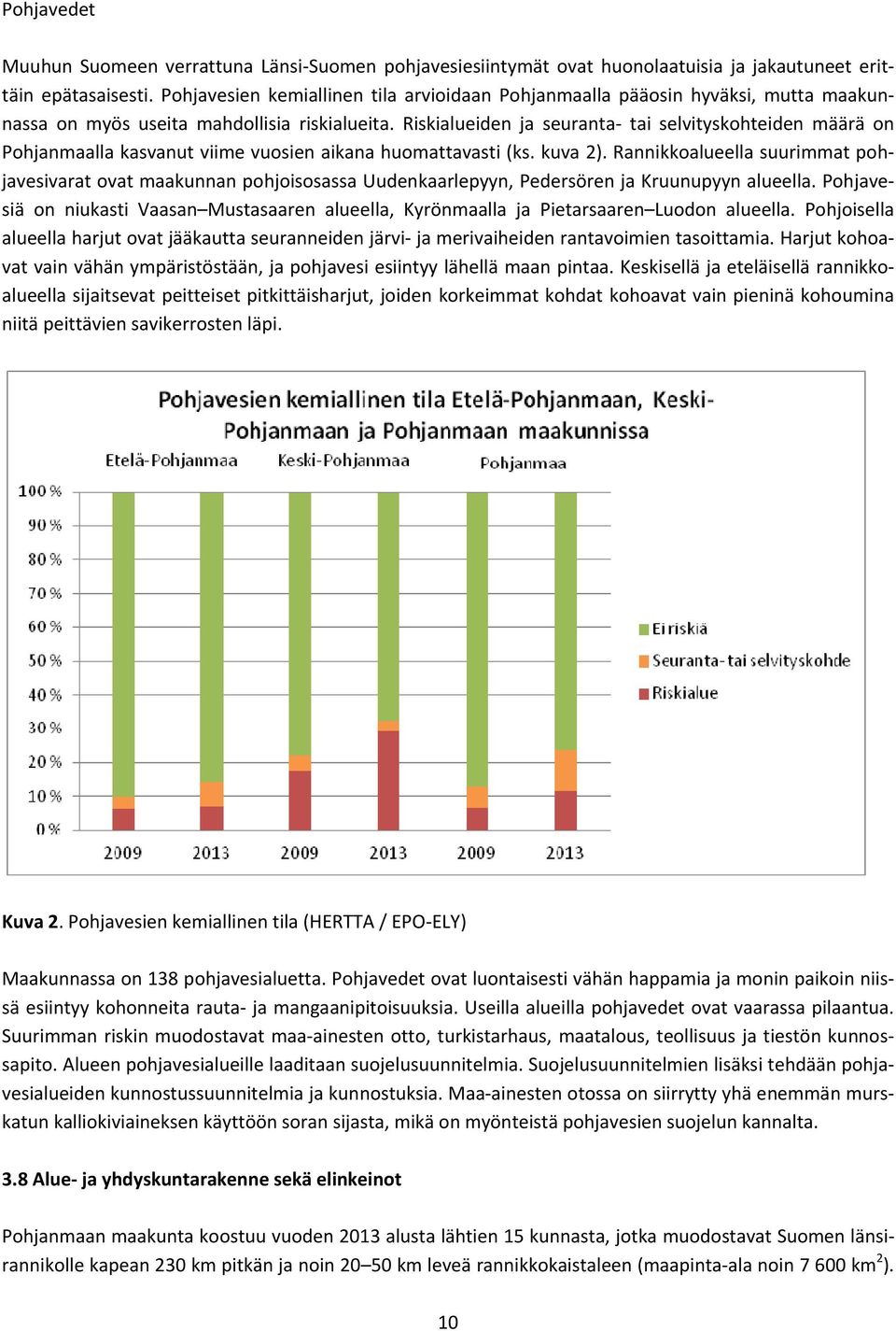 Riskialueiden ja seuranta tai selvityskohteiden määrä on Pohjanmaalla kasvanut viime vuosien aikana huomattavasti (ks. kuva 2).