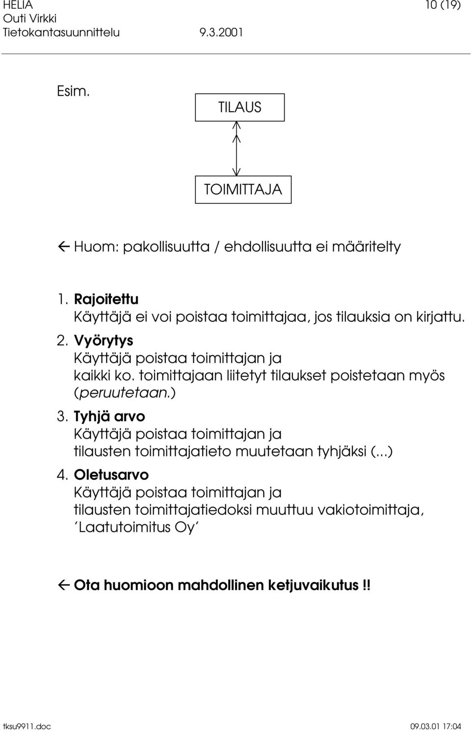 toimittajaan liitetyt tilaukset poistetaan myös (peruutetaan.) 3.