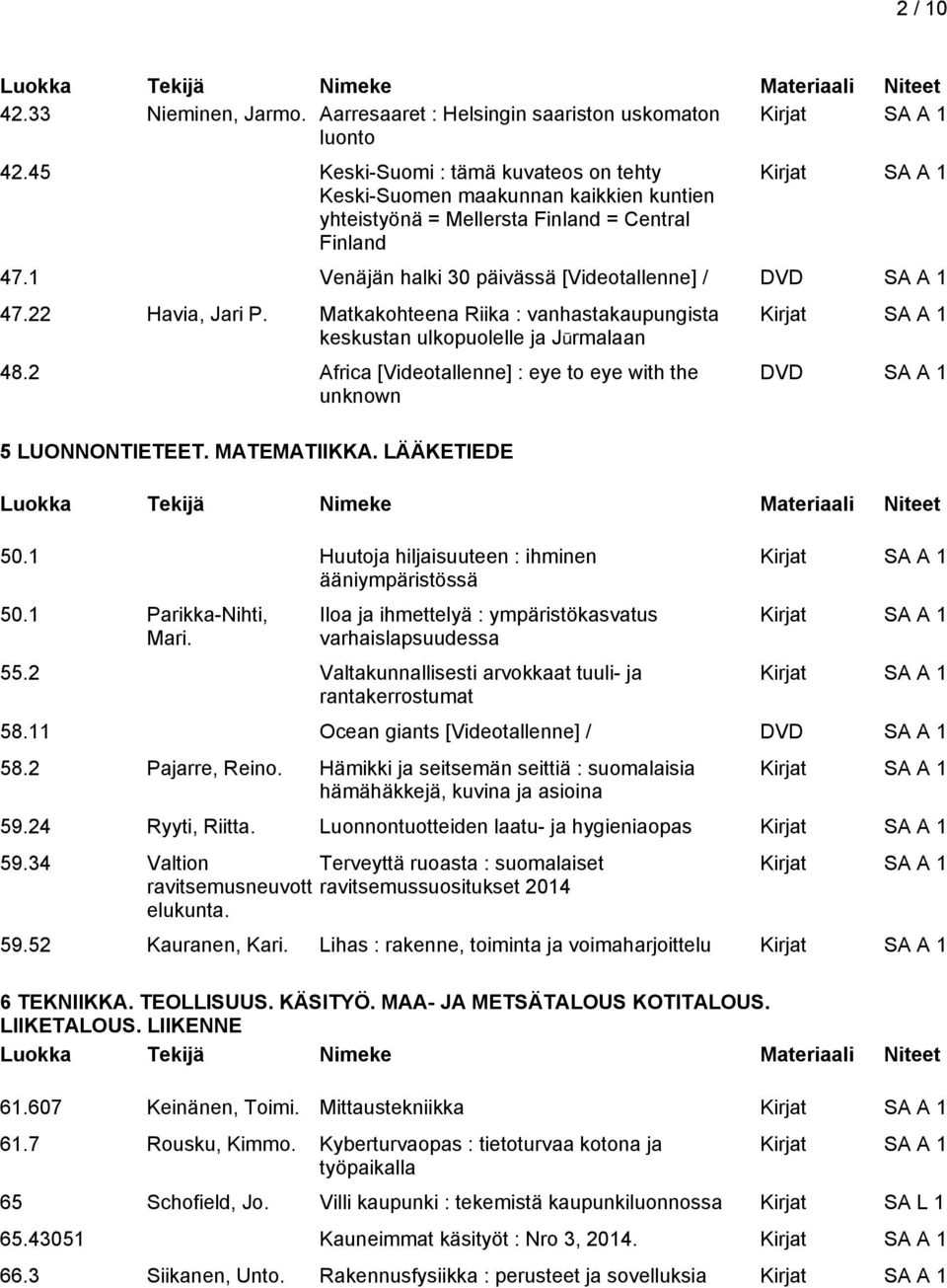 Matkakohteena Riika : vanhastakaupungista keskustan ulkopuolelle ja Jūrmalaan 48.2 Africa [Videotallenne] : eye to eye with the unknown 5 LUONNONTIETEET. MATEMATIIKKA. LÄÄKETIEDE 50.