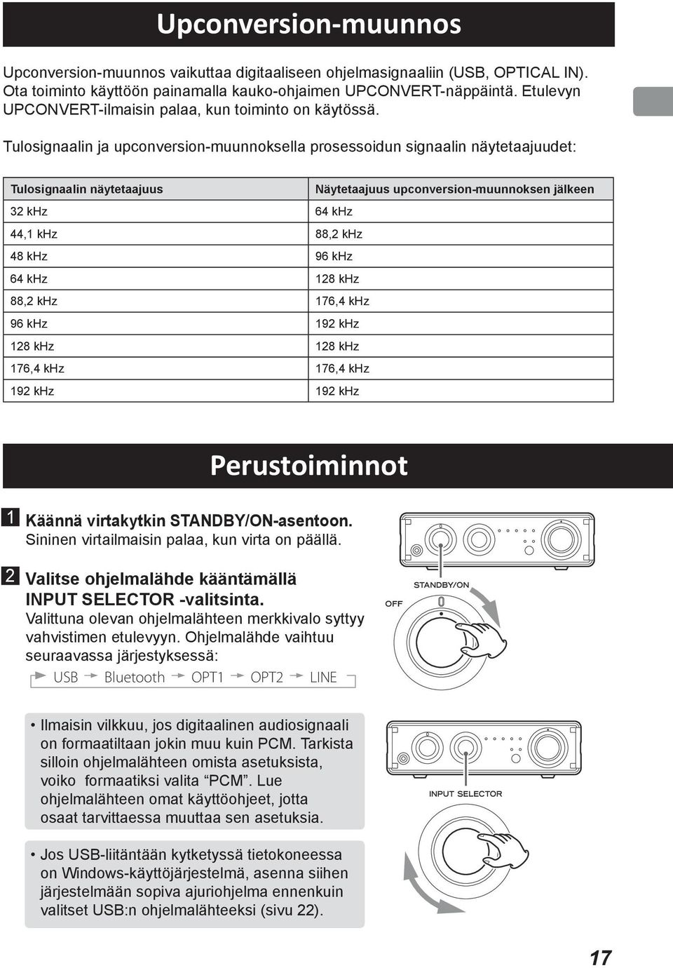 Etulevyn UPCONVERT-ilmaisin Press button palaa, on kun toiminto remote on control käytössä. to enable upconversion function.