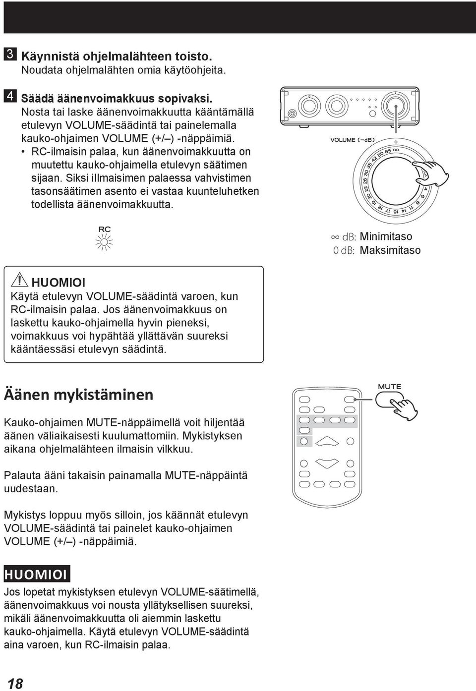 43 Säädä Start playback äänenvoimakkuus on connected sopivaksi. source 4 Adjust 4 Nosta Adjust tai volume. laske volume. device.