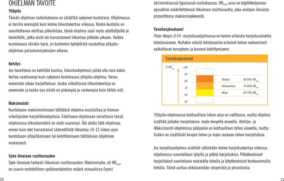 Vaikka kuntotasosi olisikin hyvä, on kuitenkin hyödyllistä noudattaa ylläpitoohjelmaa palautumisjaksojen aikana.