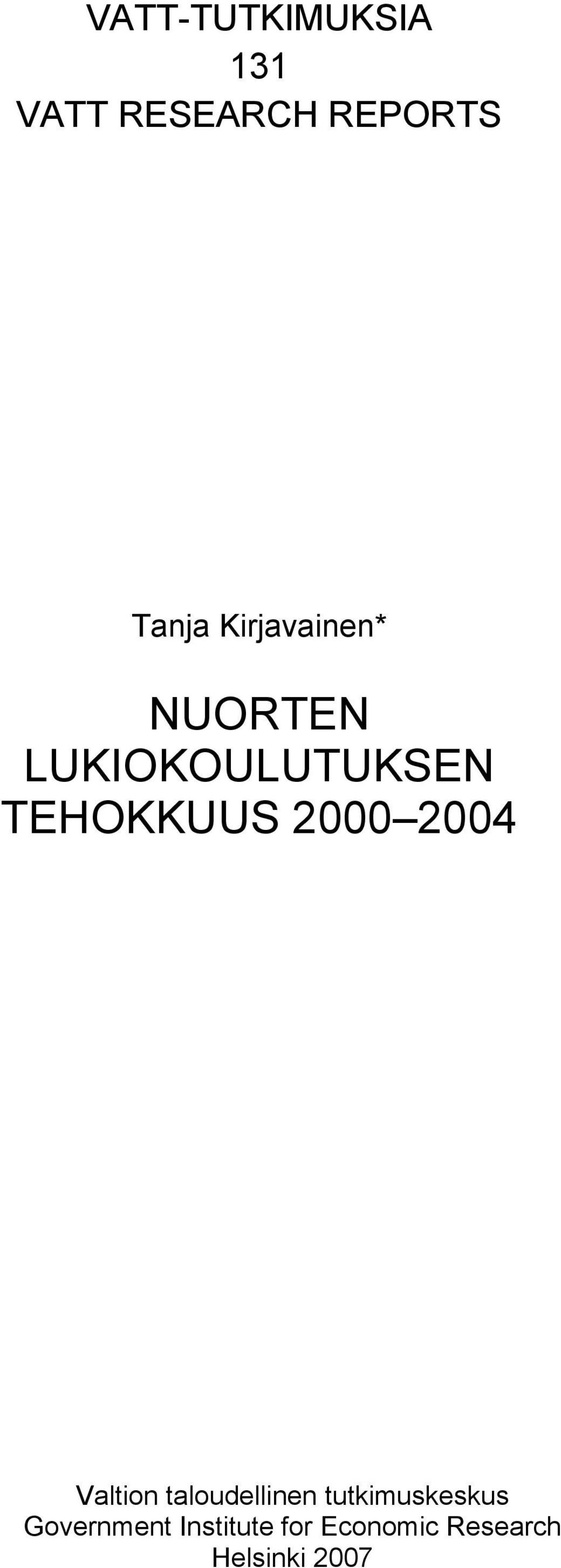 2000 2004 Valtion taloudellinen tutkimuskeskus