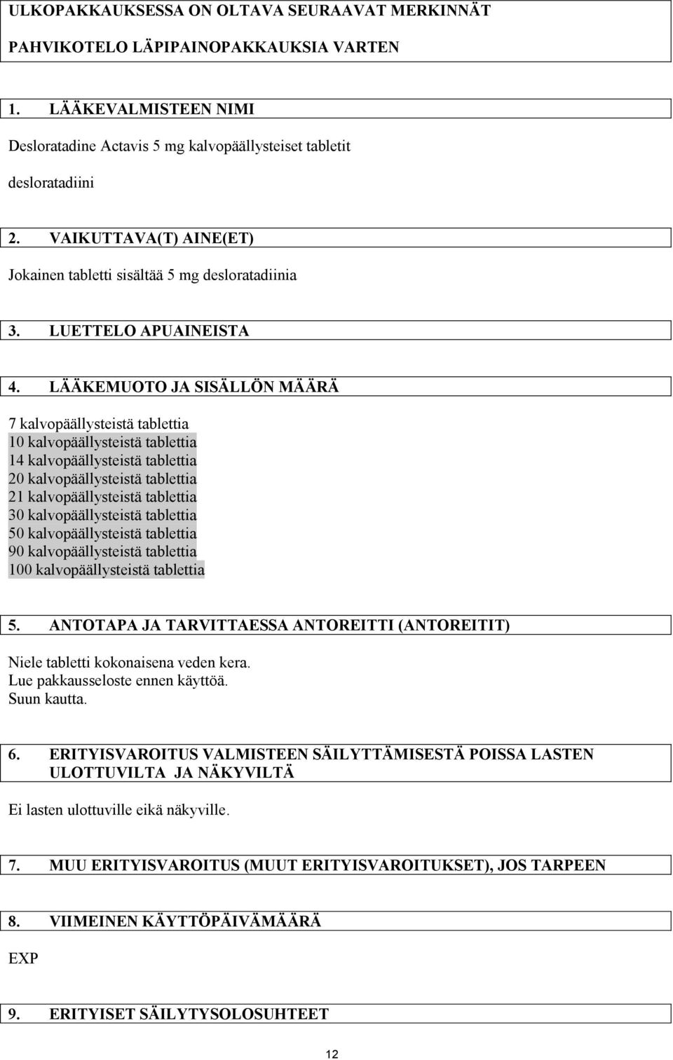 LÄÄKEMUOTO JA SISÄLLÖN MÄÄRÄ 7 kalvopäällysteistä tablettia 10 kalvopäällysteistä tablettia 14 kalvopäällysteistä tablettia 20 kalvopäällysteistä tablettia 21 kalvopäällysteistä tablettia 30